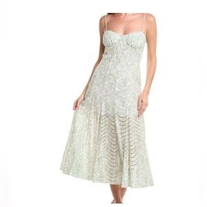 Misa Los Angeles Eyelet Midi Dress in cream, sage, and pink